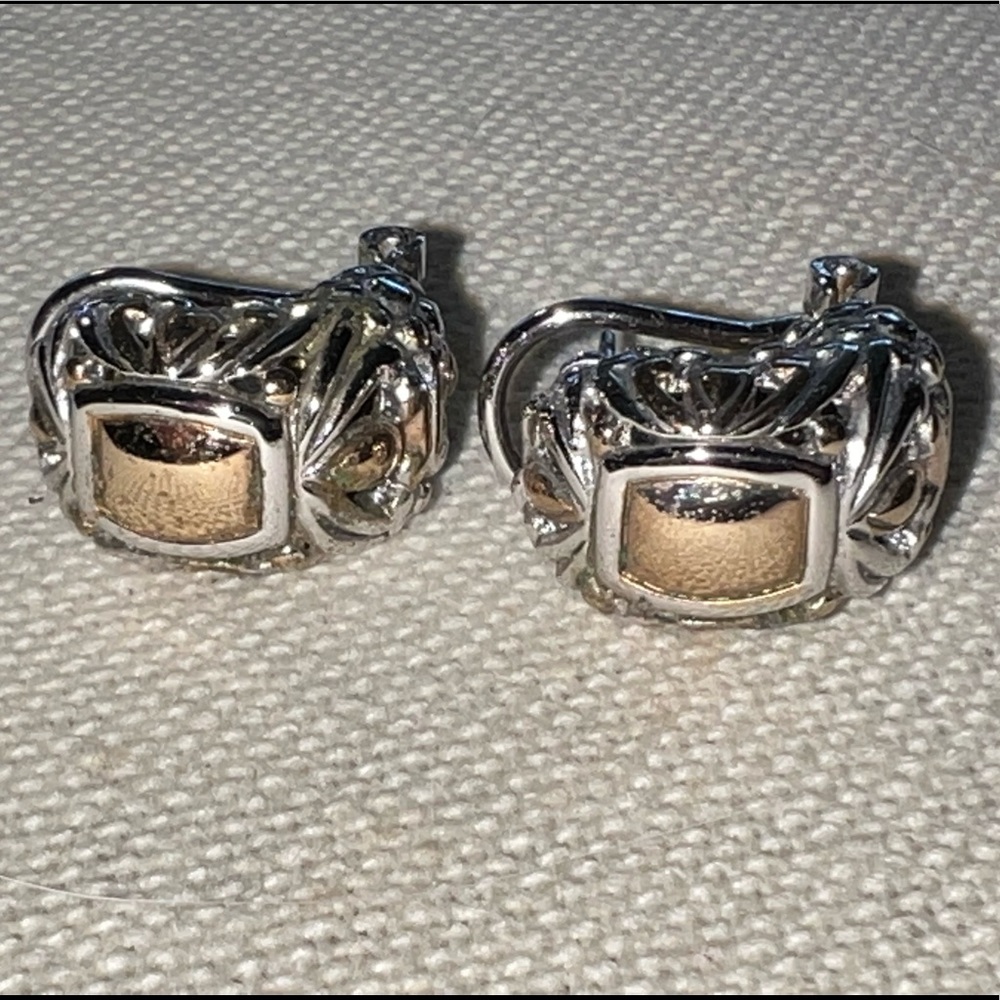 John Medeiros Nouveau Gold Dome Earrings Two Tone Clip Post